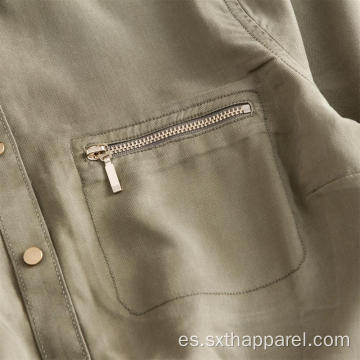 Camisas de Tencel ajustables con mangas verde militar